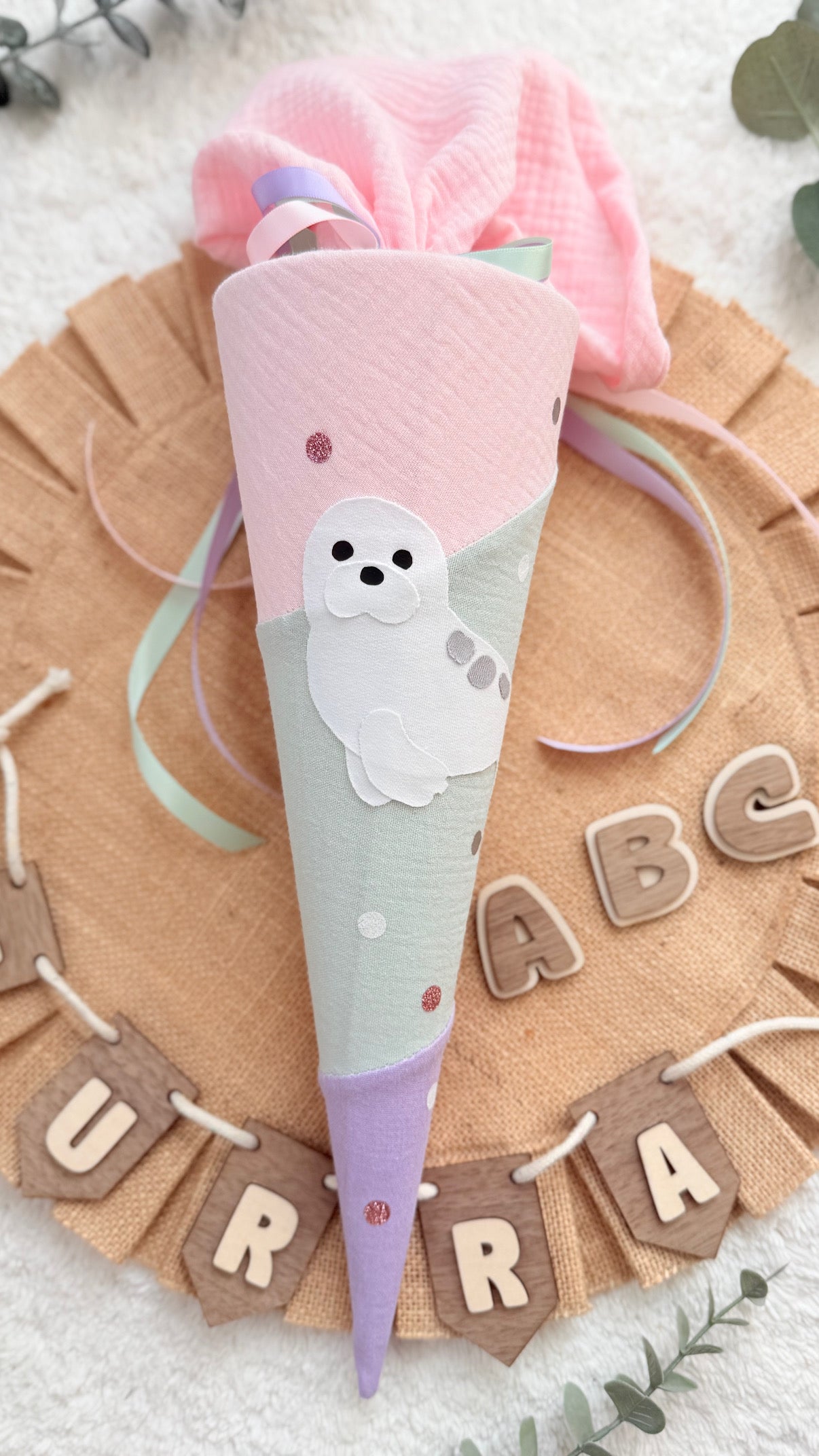 Geschwistertüte Einschulung | Kitatüte | Weiterführende Schule | 35 cm | Robbe