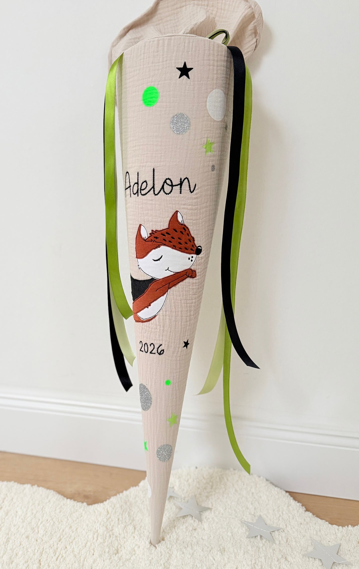 Musselin Schultüte 70 cm | Superhelden schlauer Fuchs | Kissen Inlett