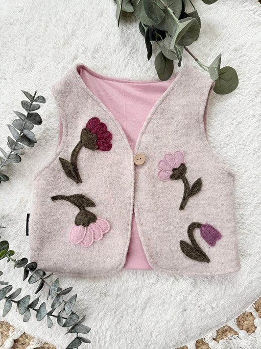 Handmade Weste für Kinder aus Wollwalk | Walkweste | Blume mit Schnecke
