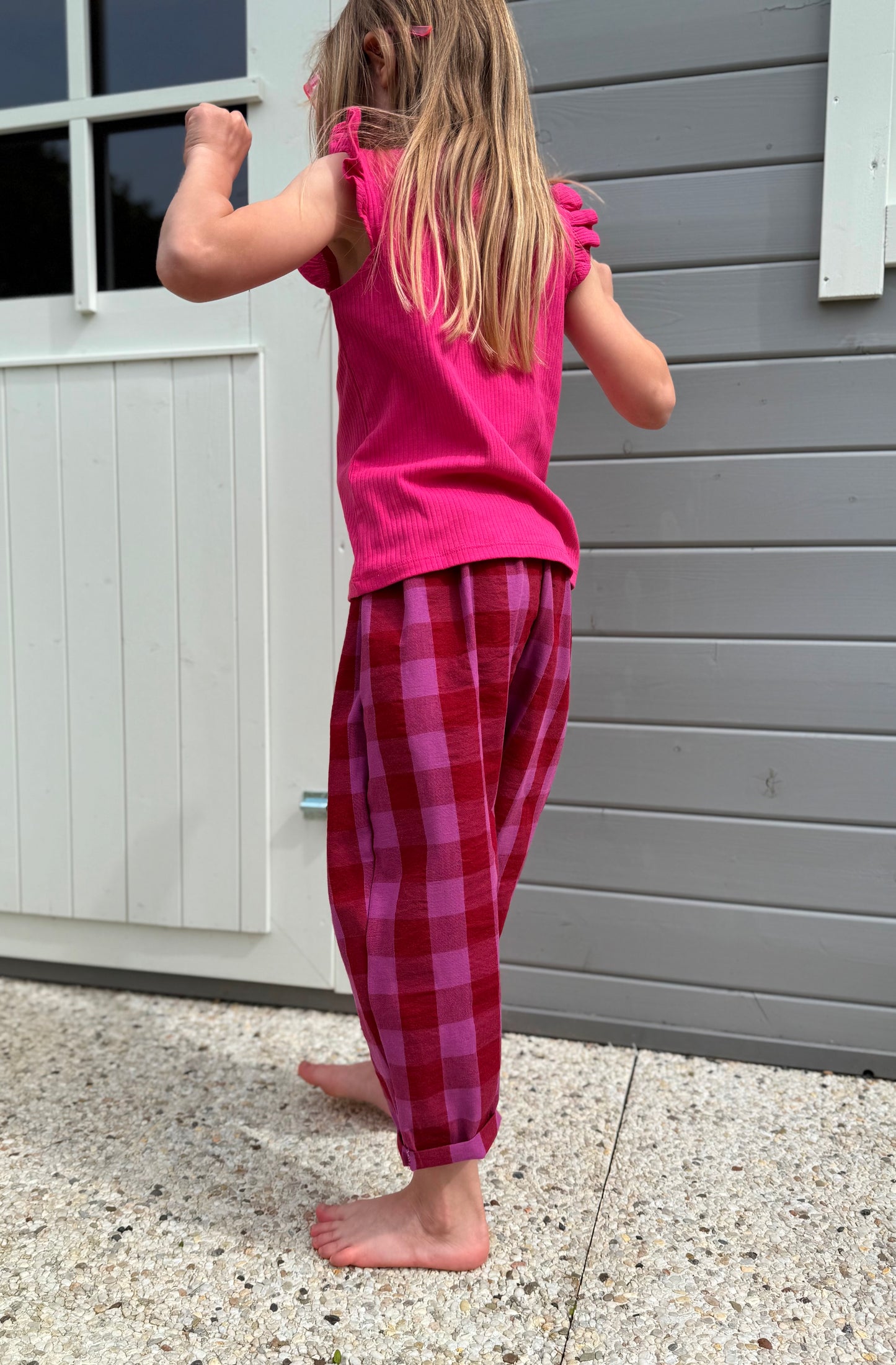 Karierte Hose, Loose Fit Hose Kinderhose, Weite Passform, Karohose Karo Rot/Pink