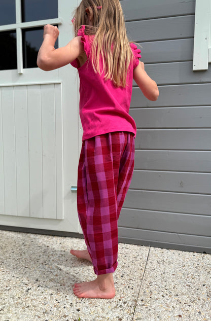 Karierte Hose, Loose Fit Hose Kinderhose, Weite Passform, Karohose Karo Rot/Pink