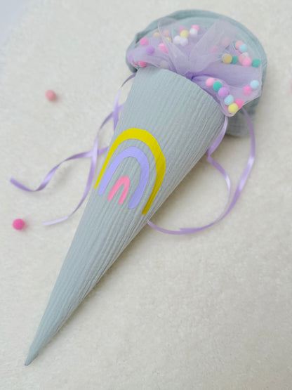 Pompon-Schleife Tüllschleife für Geschwistertüte Kitatüte & weiterführende Schule