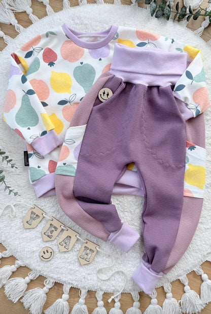 Oversized Kinder Sweater aus Sommersweat mit Obstmotiv in Pastellfarben, Mädchen Pullover