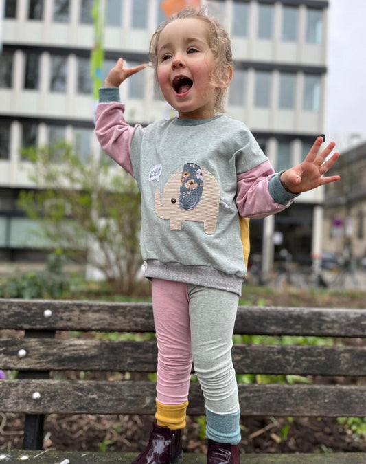 Oversized Sweater | Applikation Elefant | Color Blocking