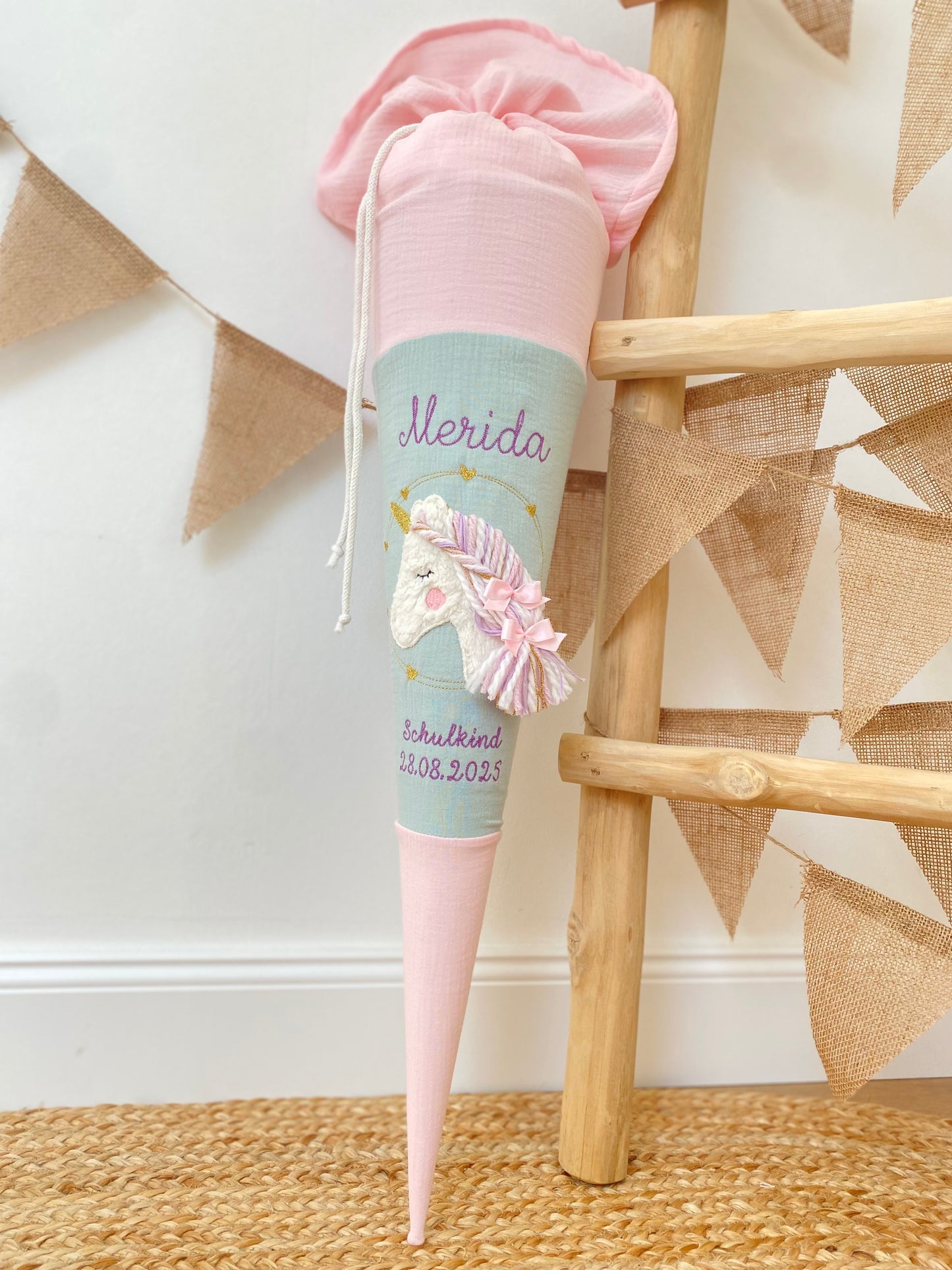 Musselin Schultüte Einhorn 70 cm | Kissen Inlett