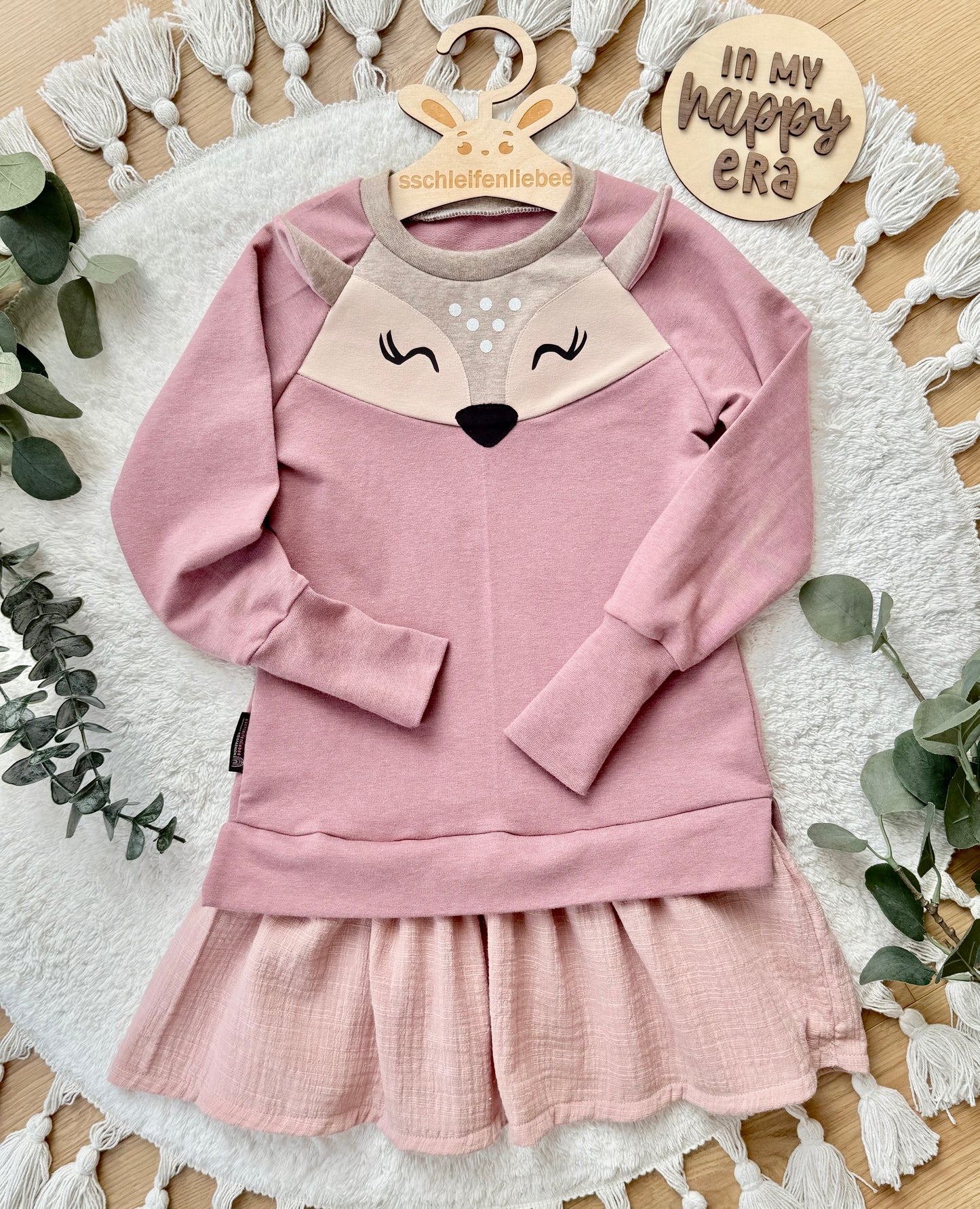 Tunika-Sweatshirt mit Musselin Volant | Reh