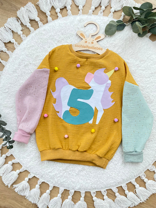 Geburtstagspullover aus Musselin | Party | Oversized Sweater | Color-Blocking