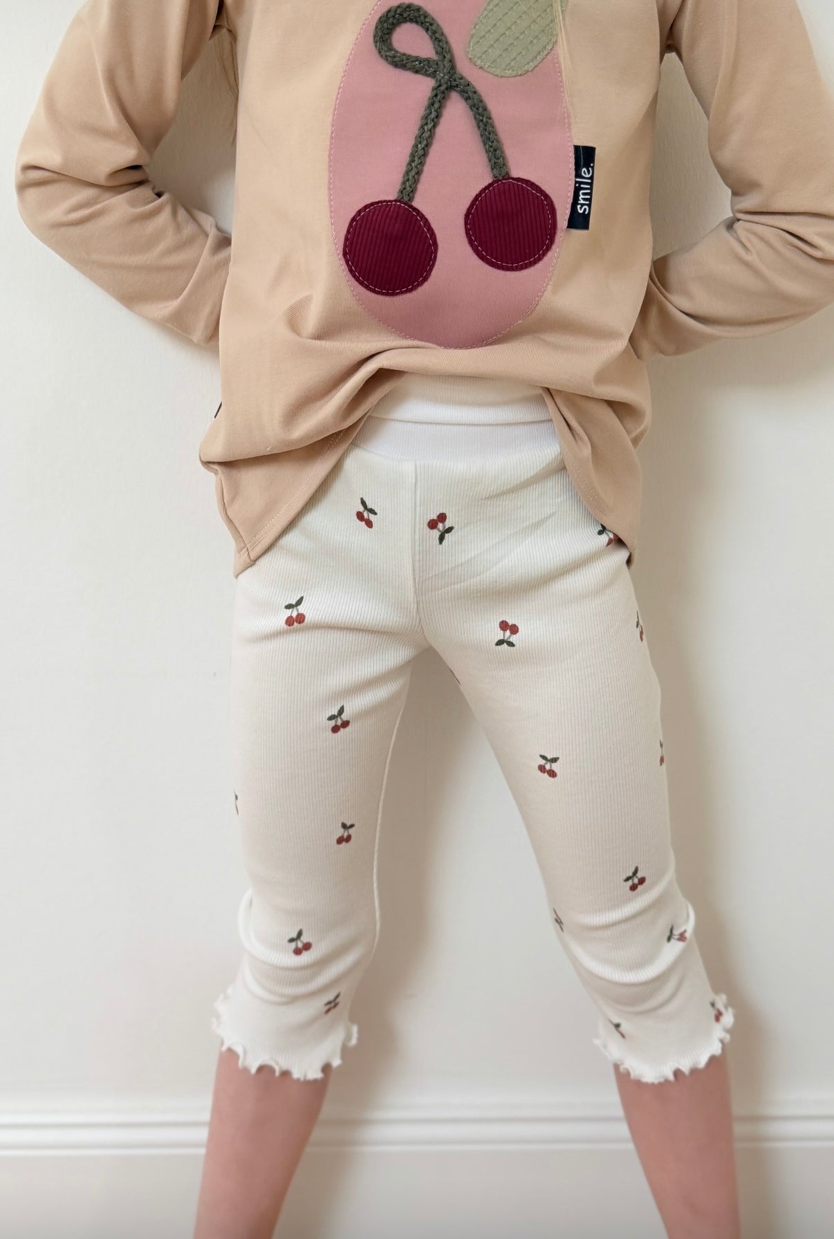 Skinny Fit 3/4 länge mit Rollsaum | Baumwollripp | Kirsche |