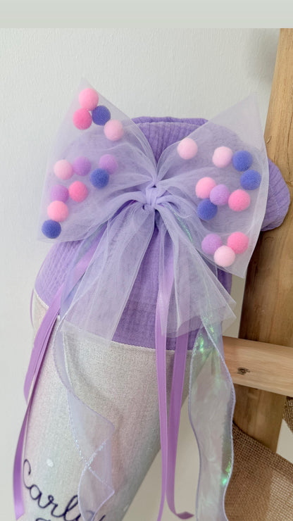 Lila/Rosa Tüllschleife - Pompon Schleife für Schultüte (70 cm), Kita- & Geschwistertüten (35 cm)
