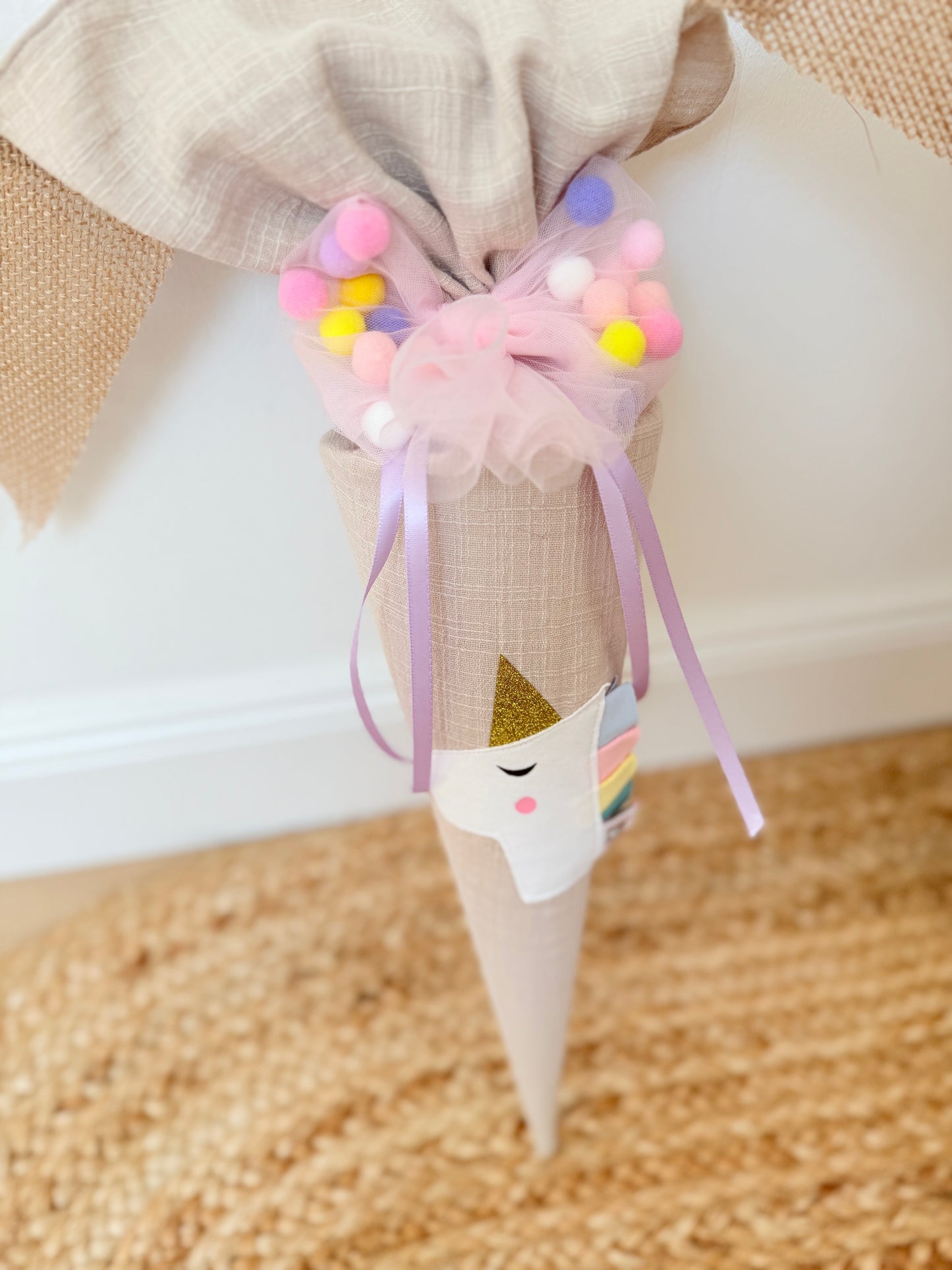 Pompom Schleife für Geschwistertüten 35 cm