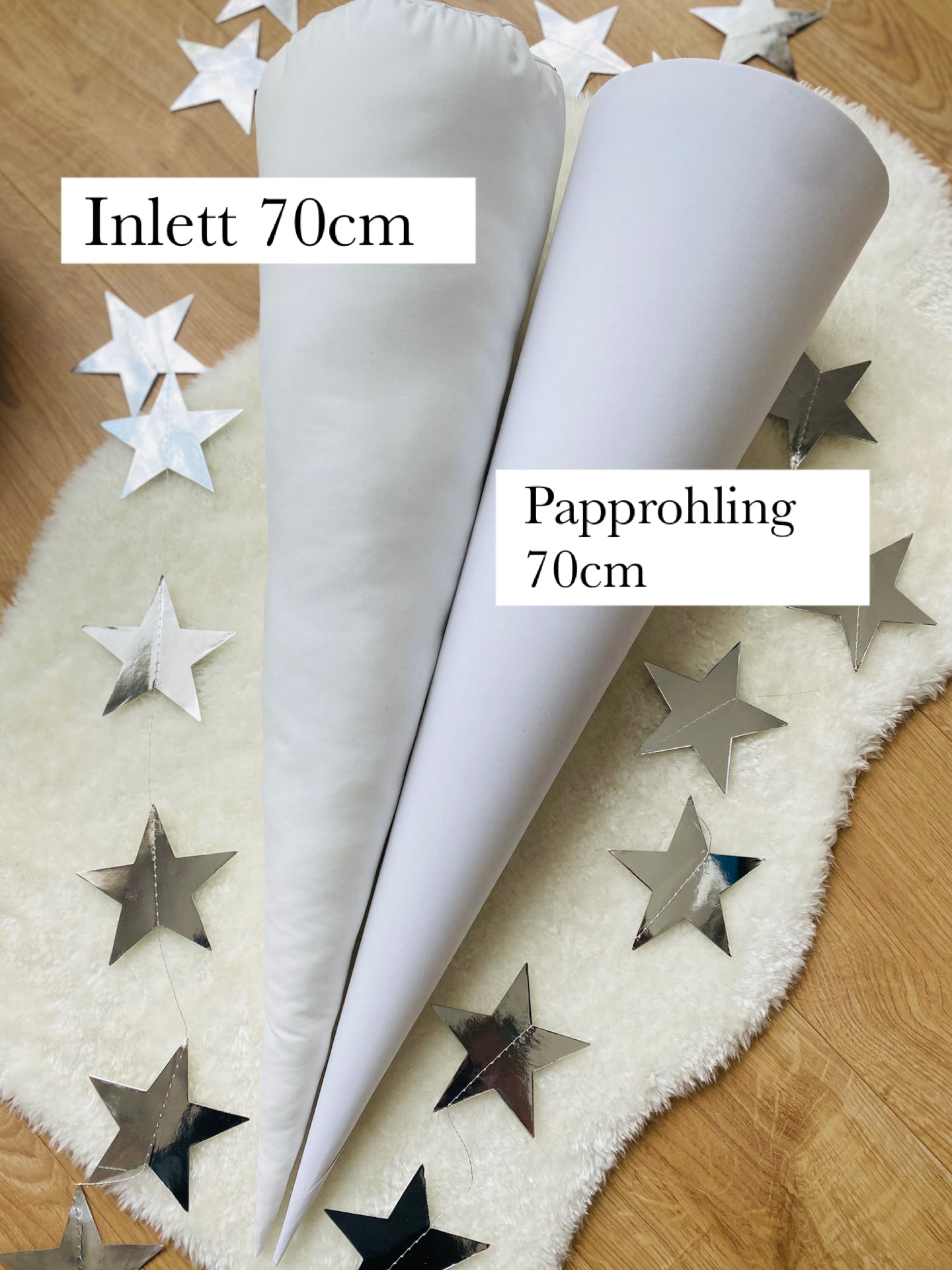 Musselin Schultüte 70 cm |  | Hologramm Schleifenband | Kissen Inlett