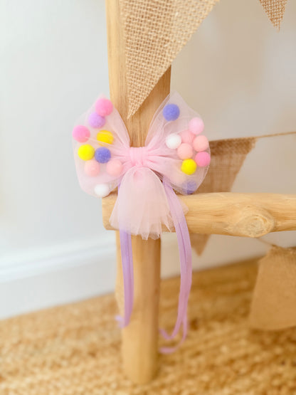 Pompom Schleife für Geschwistertüten 35 cm