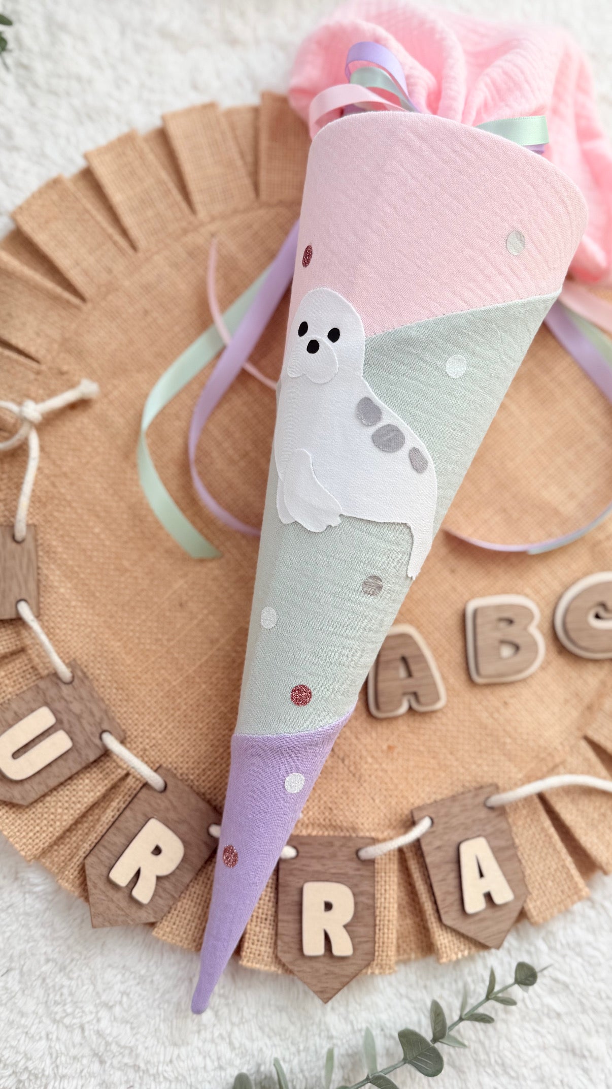 Geschwistertüte Einschulung | Kitatüte | Weiterführende Schule | 35 cm | Robbe