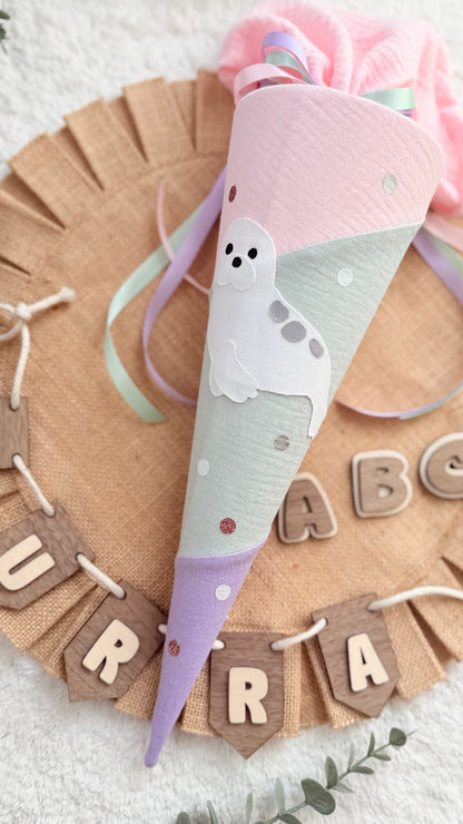 Geschwistertüte Einschulung | Kitatüte | Weiterführende Schule | 35 cm | Robbe