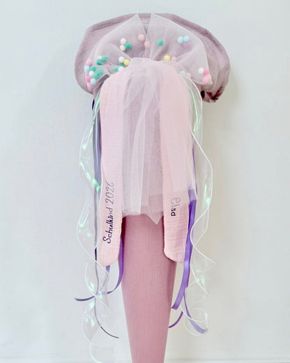Dein Design personalisierte Pompon-Tüllschleife für Schultüte (70 cm), Kita- & Geschwistertüten (35 cm)