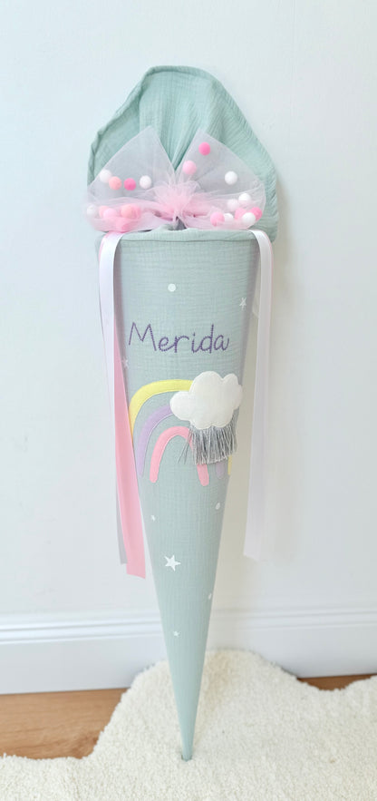 Dein Design Tüllschleife - Pompon Schleife für Schultüte (70 cm), Kita- & Geschwistertüten (35 cm)