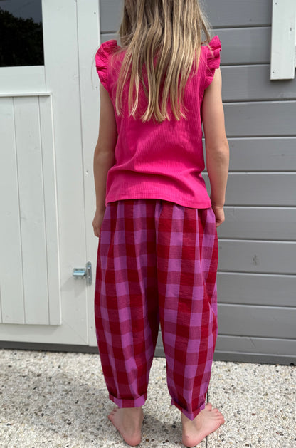 Karierte Hose, Loose Fit Hose Kinderhose, Weite Passform, Karohose Karo Rot/Pink