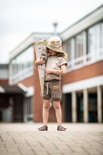 Dein Design Musselin Schultüte 70 cm, T-Rex, Dinosaurier, Dino – personalisiert inkl. Rohling, optional mit Kissen