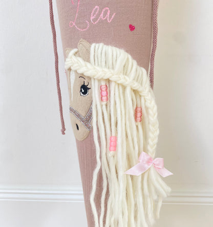 Musselin Schultüte 70 cm | Pferd | Haflinger | Kissen Inlett