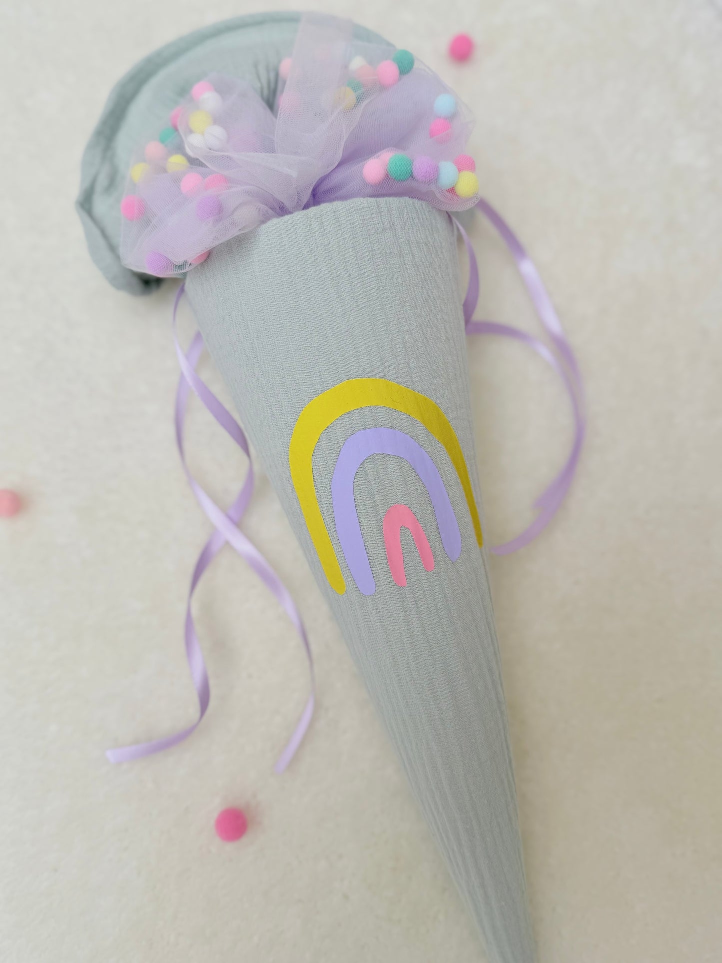 Pompon-Schleife Tüllschleife für Geschwistertüte Kitatüte & weiterführende Schule