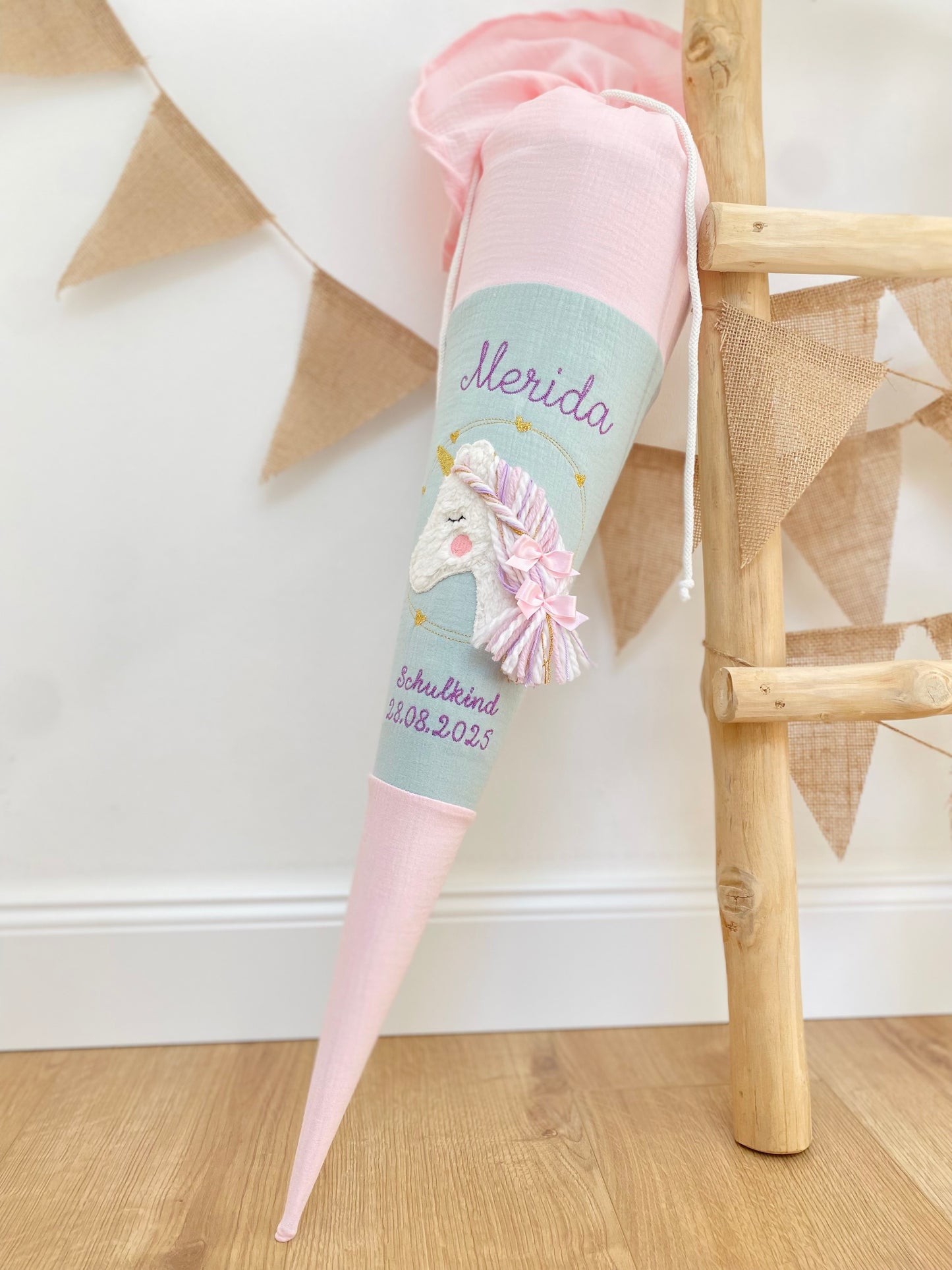 Musselin Schultüte Einhorn 70 cm | Kissen Inlett