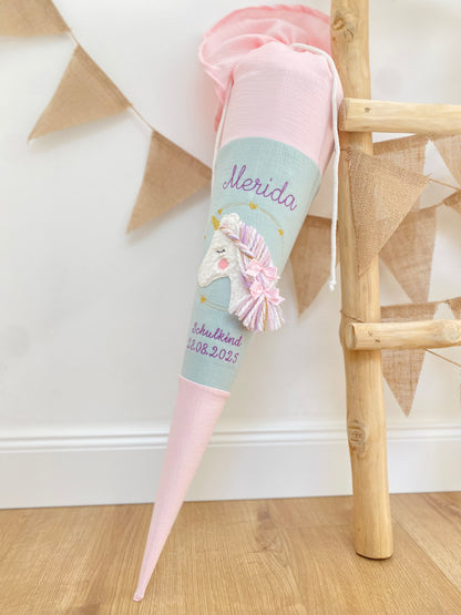 Musselin Schultüte Einhorn 70 cm | Kissen Inlett