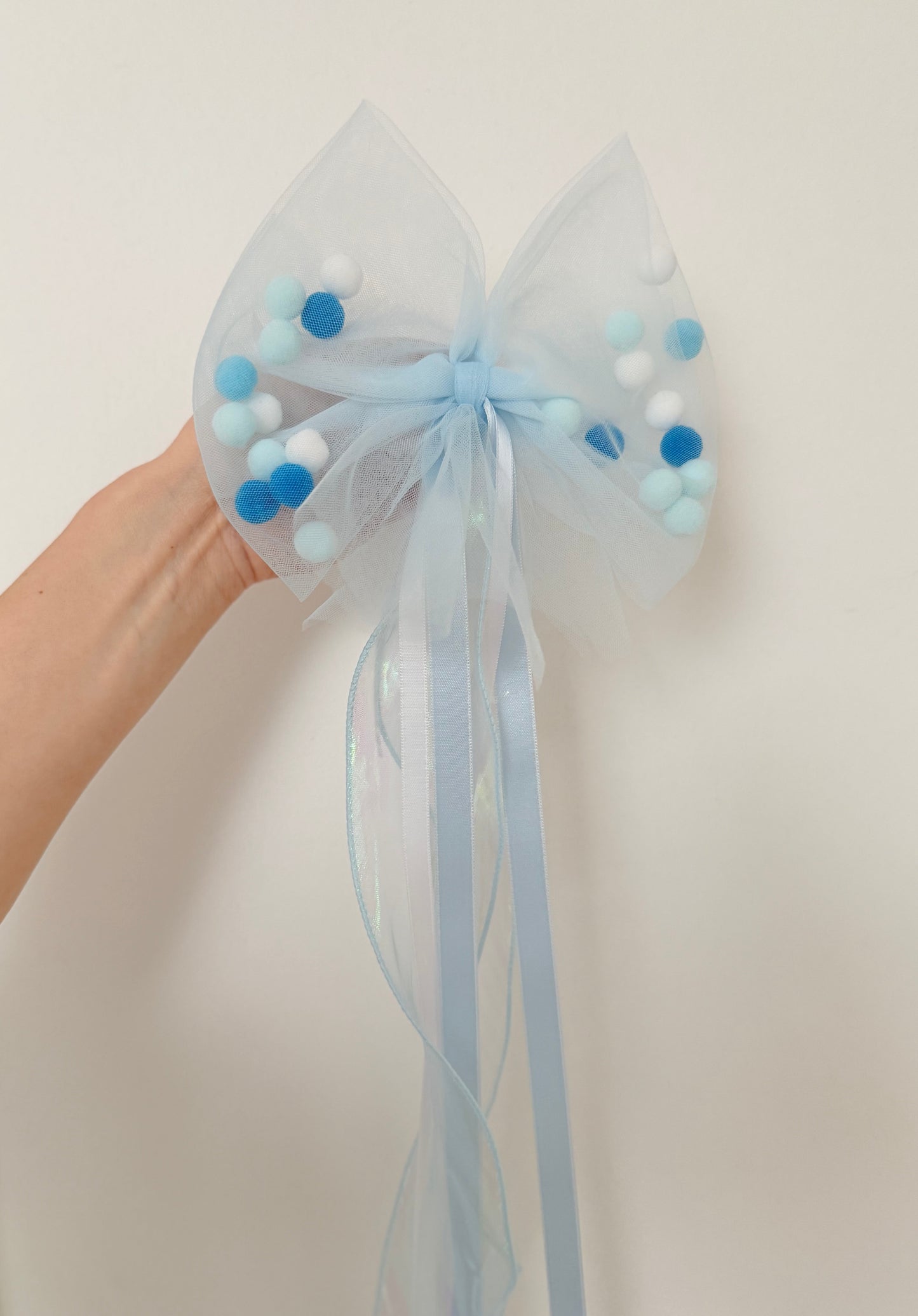 Blau Tüllschleife - Pompon Schleife für Schultüte (70 cm), Kita- & Geschwistertüten (35 cm)
