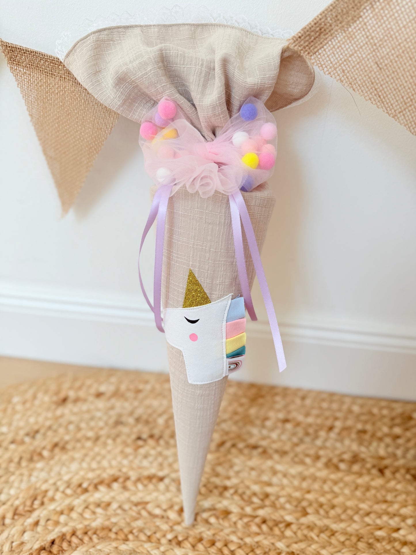 Pompom Schleife für Geschwistertüten 35 cm