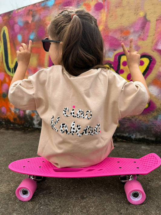 Oversized Shirt Leo Herz Spruch „Ciao Kakao“ – Loose Fit Mädchen T-Shirt