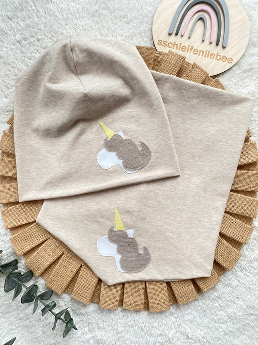 Dein Design | Einhorn Beanie & Dreieckloop | Farbwahl | Melierte Farben