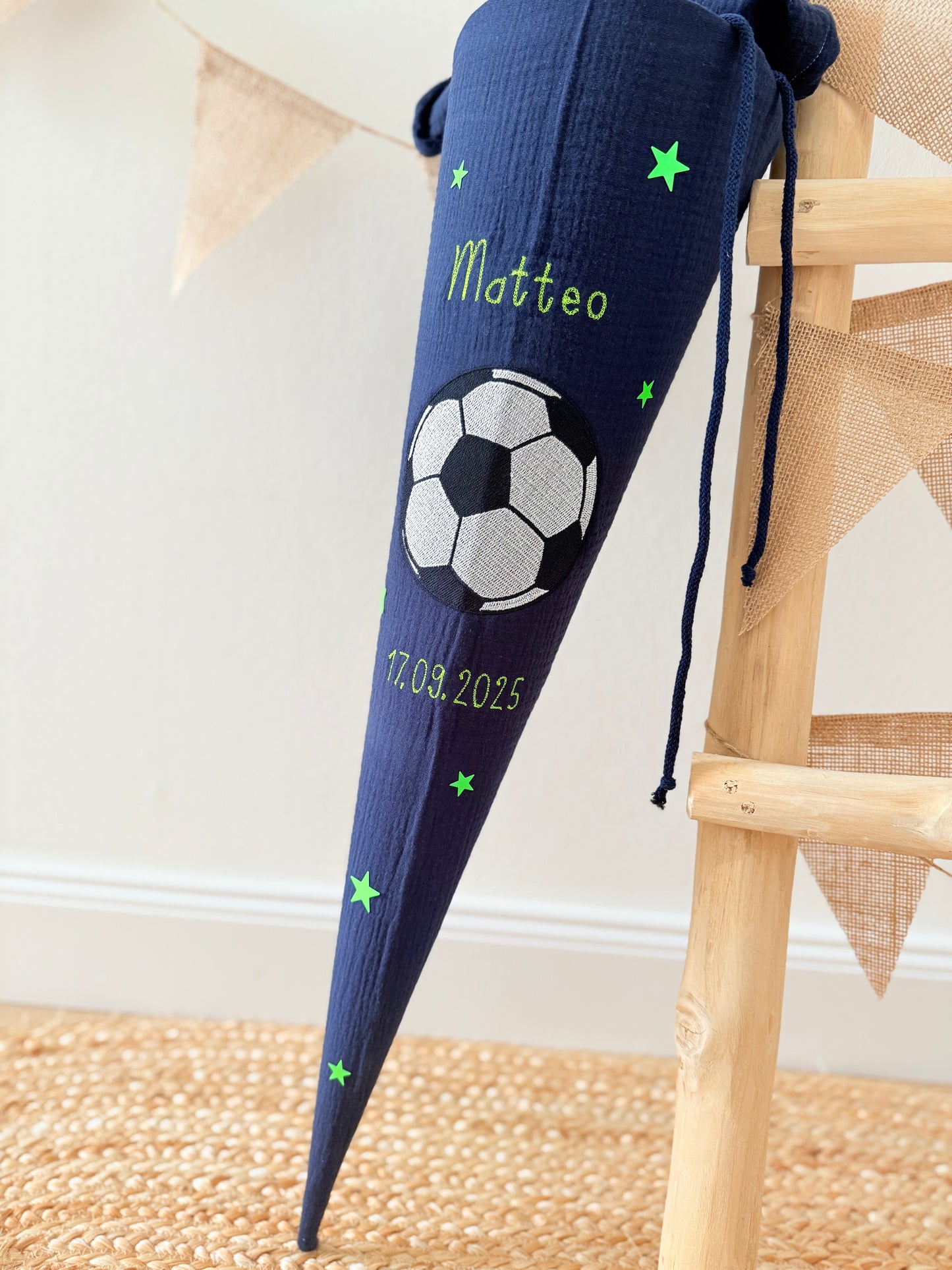 Musselin Schultüte 70 cm | Fußball | Kissen Inlett