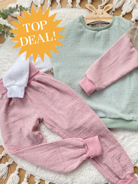 Top Deal! Musselin Zweiteiler | Sommer-Outfit | Freizeitanzug | Color Blocking