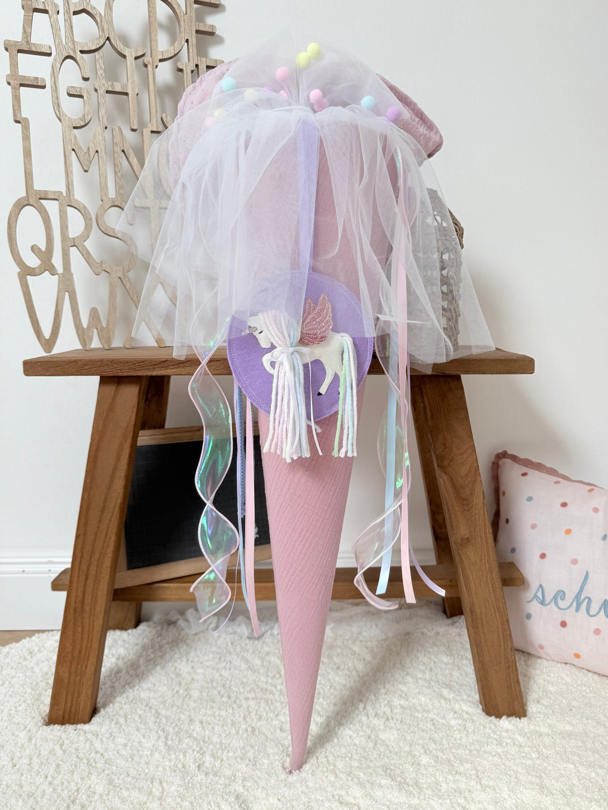 XL Schultüten Accessoires Pompon-Tüllschleife inklusive Anhänger Pegasus