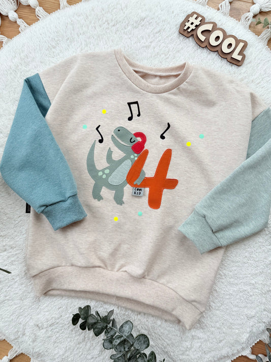 Geburtstagspullover | Party Dino | Oversized Sweater | Color-Blocking