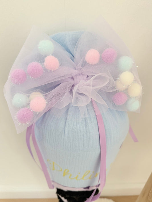 Glitzer Pompon-Schleife Tüllschleife für Schultüten ab 70 cm