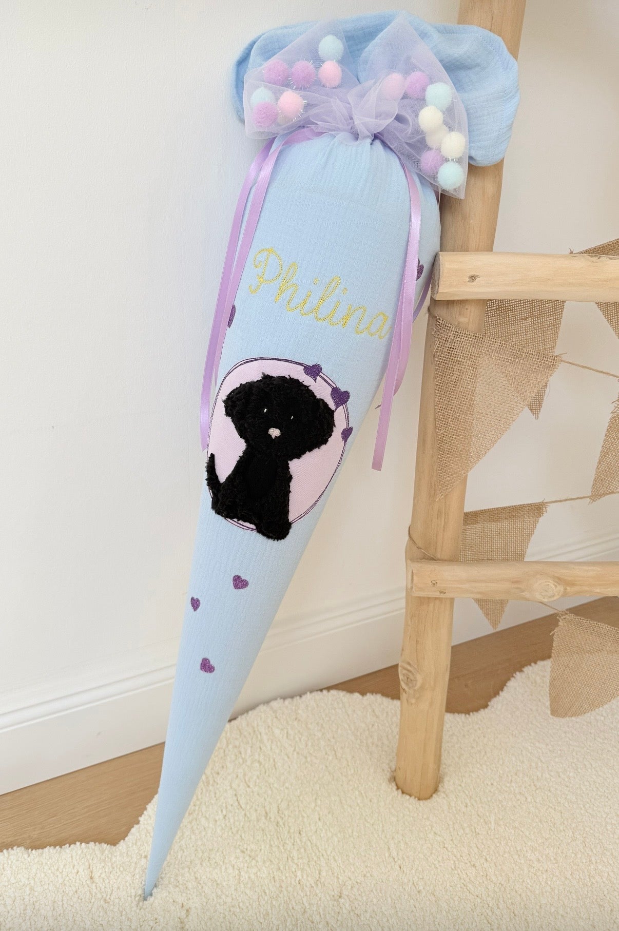 Glitzer Pompon-Schleife Tüllschleife für Schultüten ab 70 cm