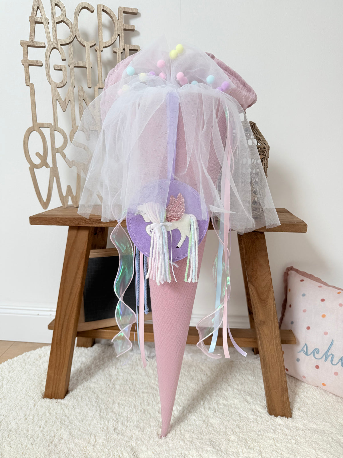 XL Schultüten Accessoires Pompon-Tüllschleife inklusive Anhänger Pegasus