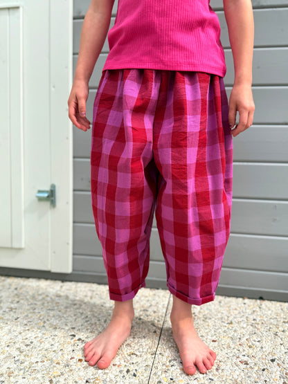 Karierte Hose, Loose Fit Hose Kinderhose, Weite Passform, Karohose Karo Rot/Pink