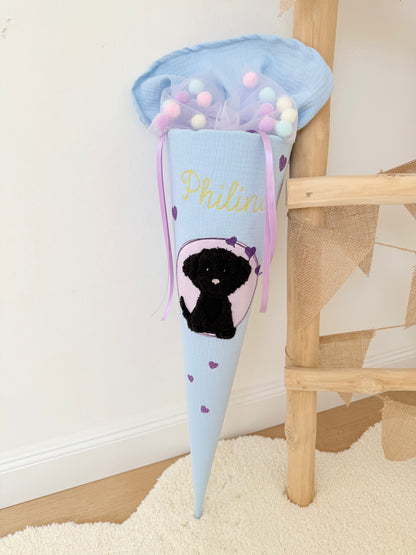 Glitzer Pompon-Schleife Tüllschleife für Schultüten ab 70 cm