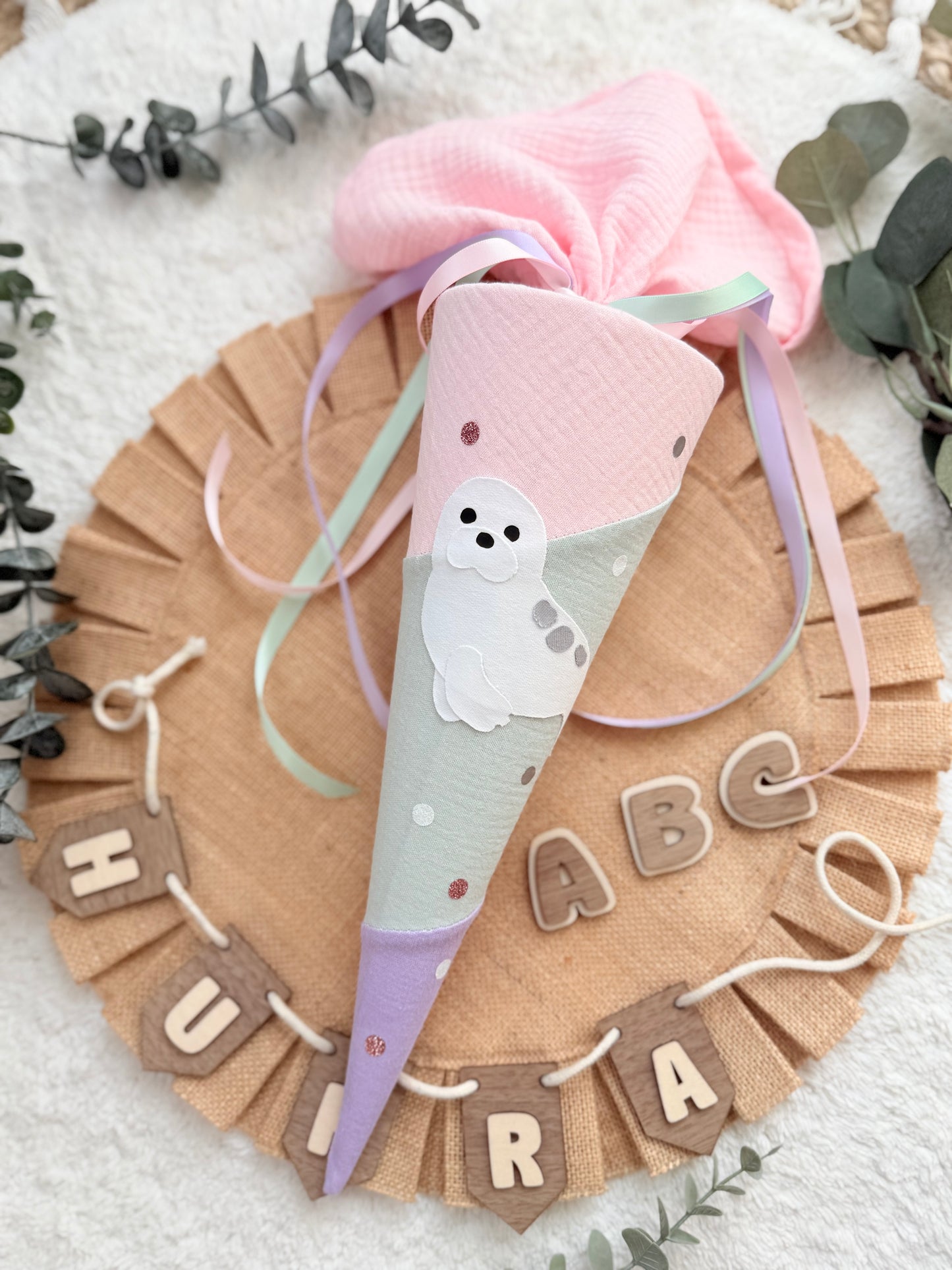 Geschwistertüte Einschulung | Kitatüte | Weiterführende Schule | 35 cm | Robbe