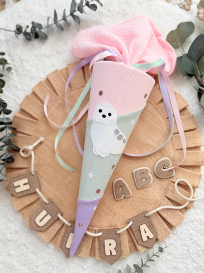 Geschwistertüte Einschulung | Kitatüte | Weiterführende Schule | 35 cm | Robbe