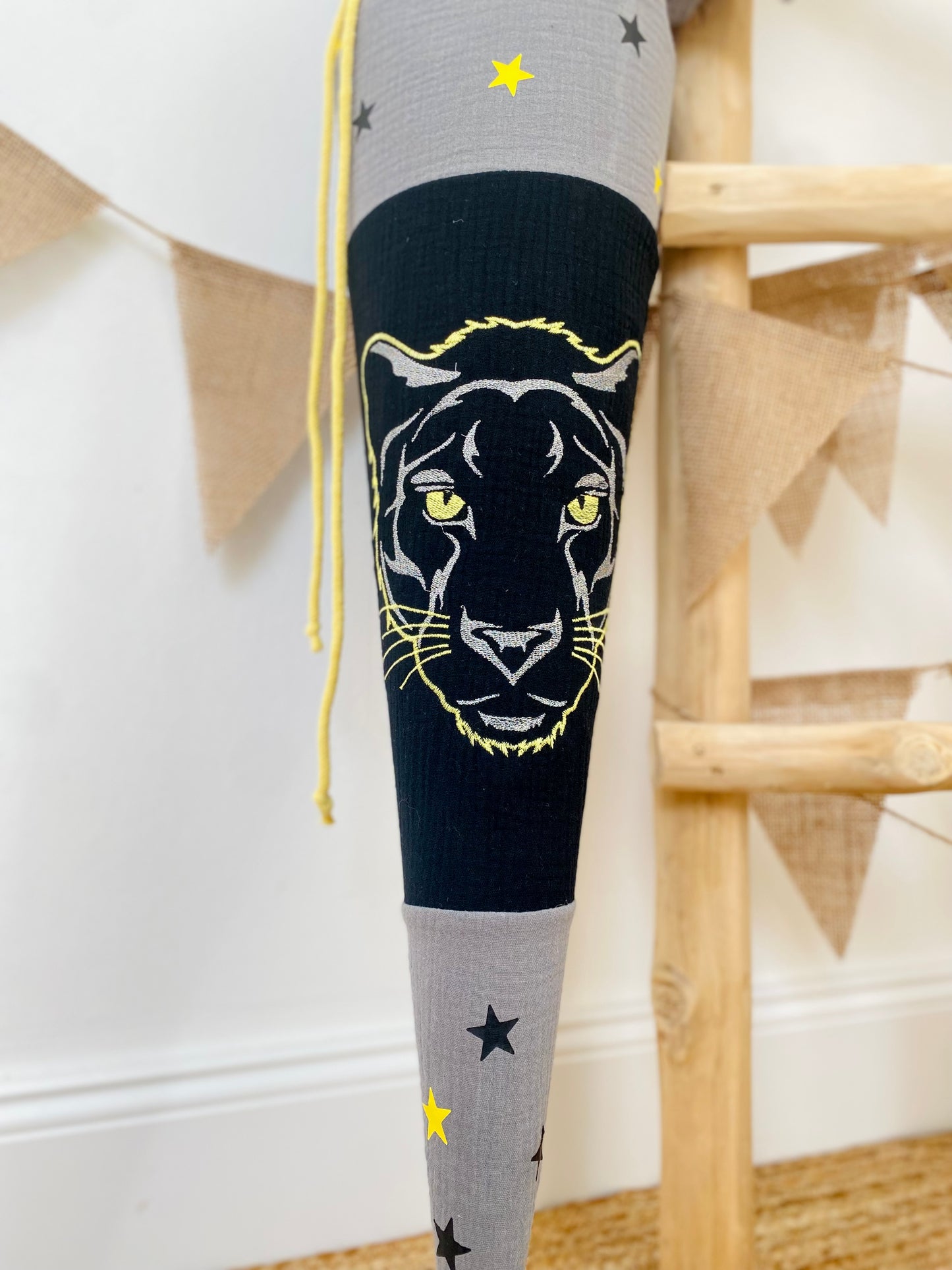 Musselin Schultüte Panther 70 cm | Geschwistertüte 35 cm | Kissen Inlett