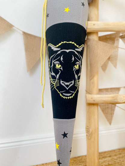 Musselin Schultüte Panther 70 cm | Geschwistertüte 35 cm | Kissen Inlett