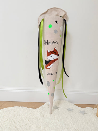 Musselin Schultüte 70 cm | Superhelden schlauer Fuchs | Kissen Inlett
