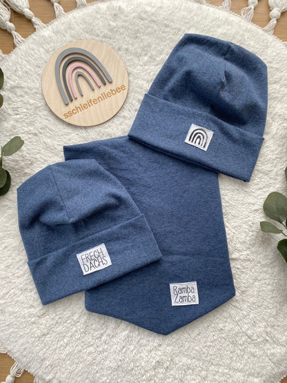 Dein Design | Hipster Beanie |  Used-Look & Leder Label | Dreieckloop | Melierte Farben