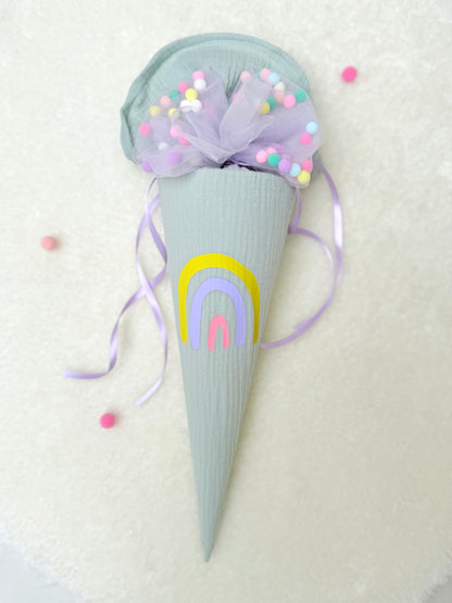 Pompon-Schleife Tüllschleife für Geschwistertüte Kitatüte & weiterführende Schule