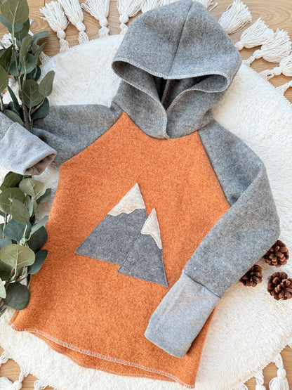 Wollwalk Hoodie| Berge | 100% Schurwolle Schafwolle
