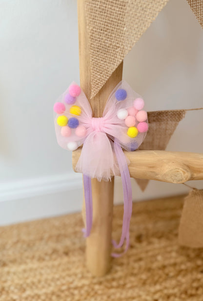 Pompom Schleife für Geschwistertüten 35 cm