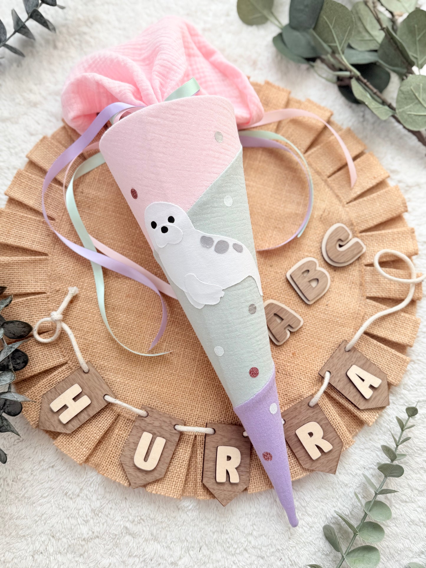 Geschwistertüte Einschulung | Kitatüte | Weiterführende Schule | 35 cm | Robbe