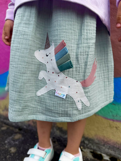 Handmade Rock | Musselinrock Mädchen | Einhorn